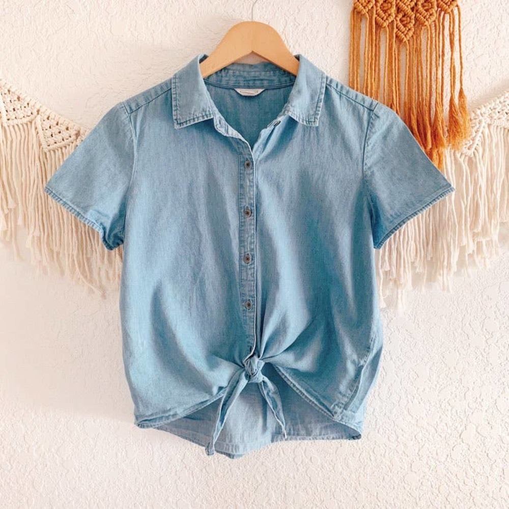 Aeropostale Chambray Button Down Tie Top